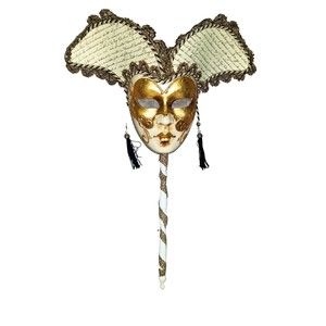 Vintage Hand-Crafted Venetian Venezia Masquerade Mask Opera Stick Made in Italy